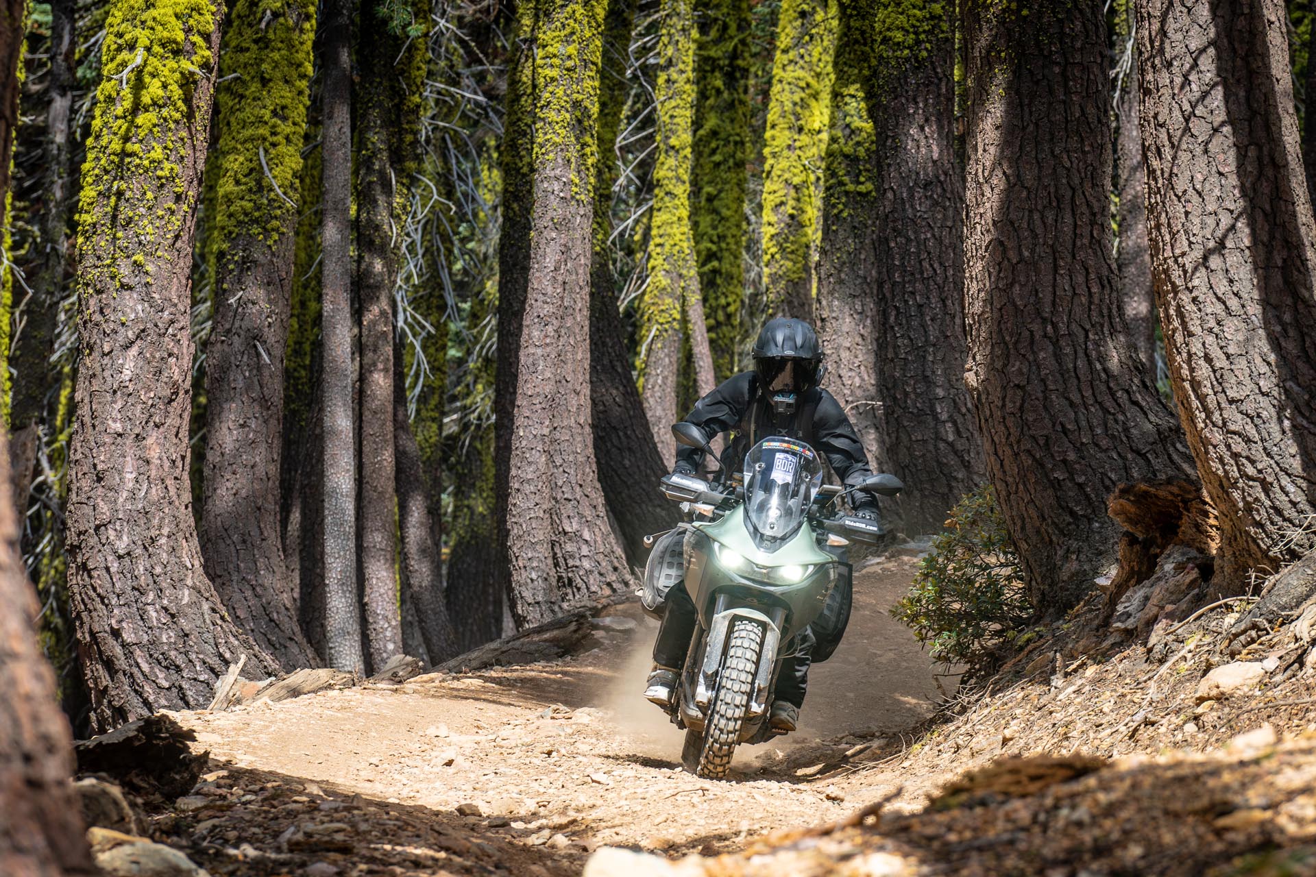 BMW R1250GS estacionada en un puesto de vigilancia contra incendios de gran altitud en una épica ruta de viaje en moto.
