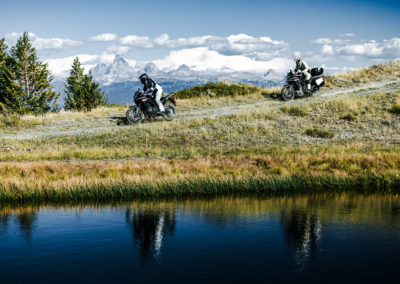 Honda XL750 Transalp riding on mountain trail