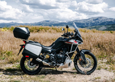 Honda XL750 Transalp riding on mountain trail