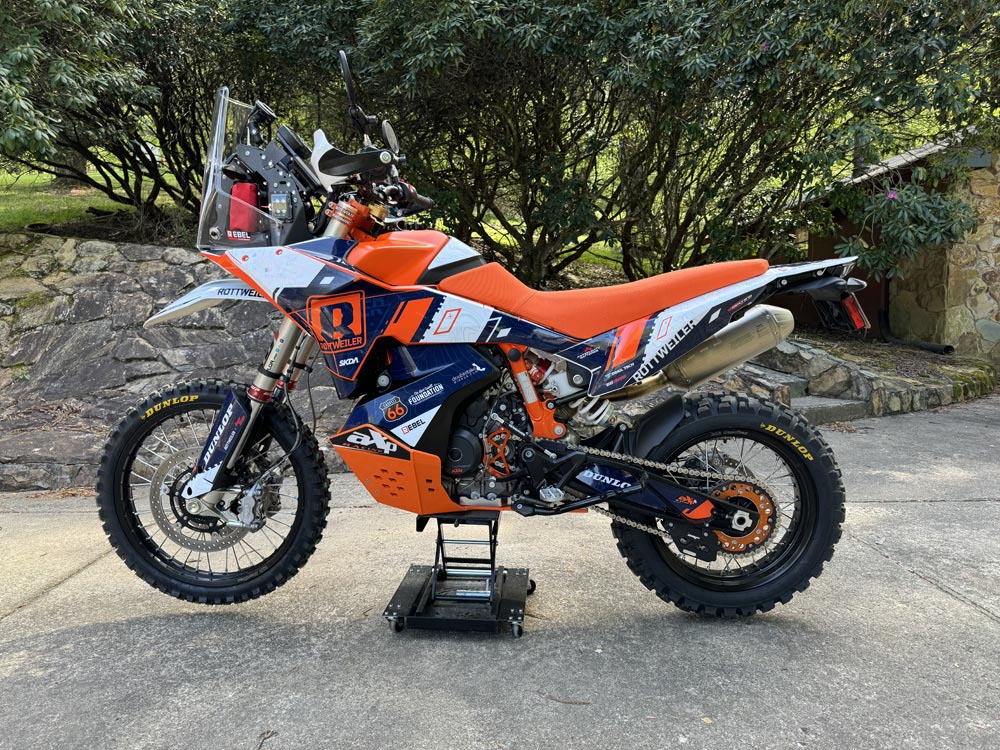 Custom D.I.D DirtStar wheels and Dunlop Rally Raid tires on the 2024 KTM 890 Adventure R Rally.