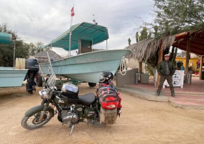 Motorcycle travel adventure: Diego Rosón and his Royal Enfield Classic 500 on a scenic road through Central America.