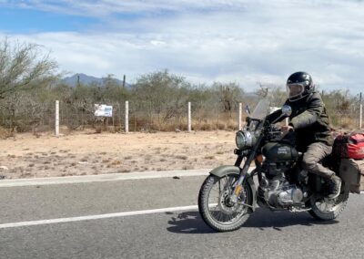 Motorcycle travel in Nicaragua: Diego Rosón riding through volcanic landscapes on his journey to Alaska.